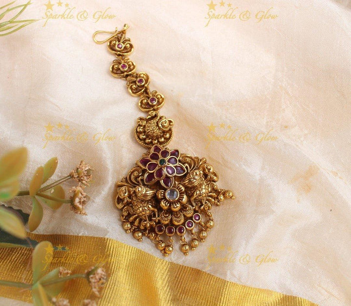 Stunning Peacock Floral single line maangtikka - Sparkle and Glow