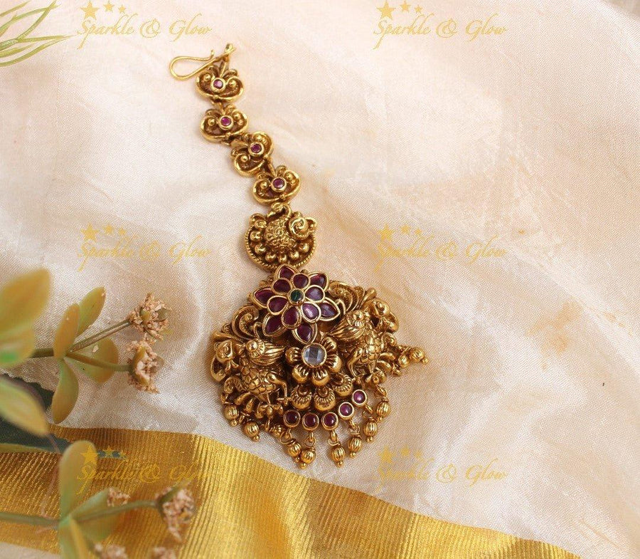 Stunning Peacock Floral single line maangtikka - Sparkle and Glow