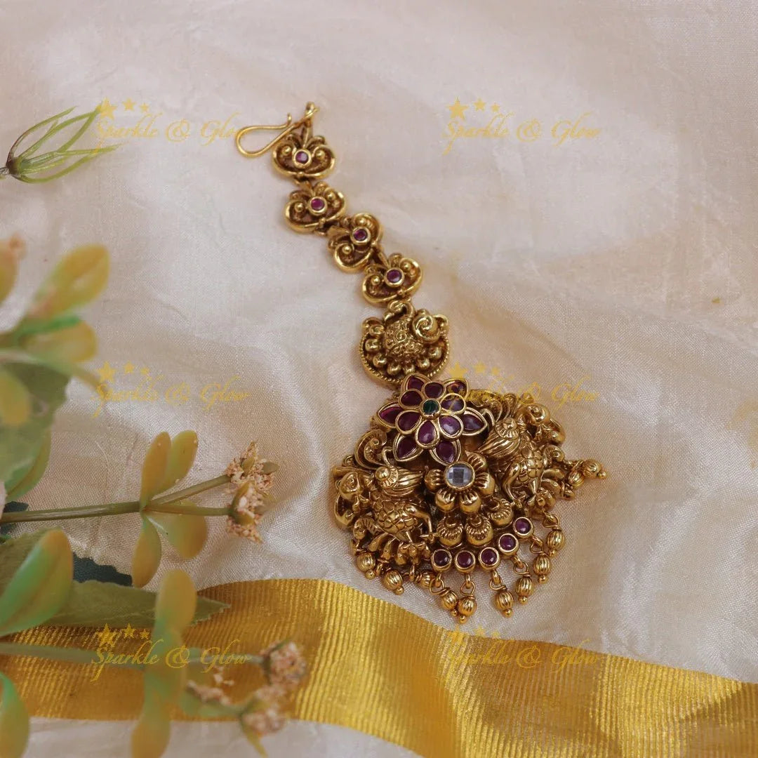 Stunning Peacock Floral single line maangtikka - Sparkle and Glow