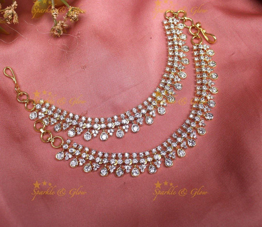 Gracious Waterdrop and Dot design American diamond Single line Earchain - Sparkle and Glow