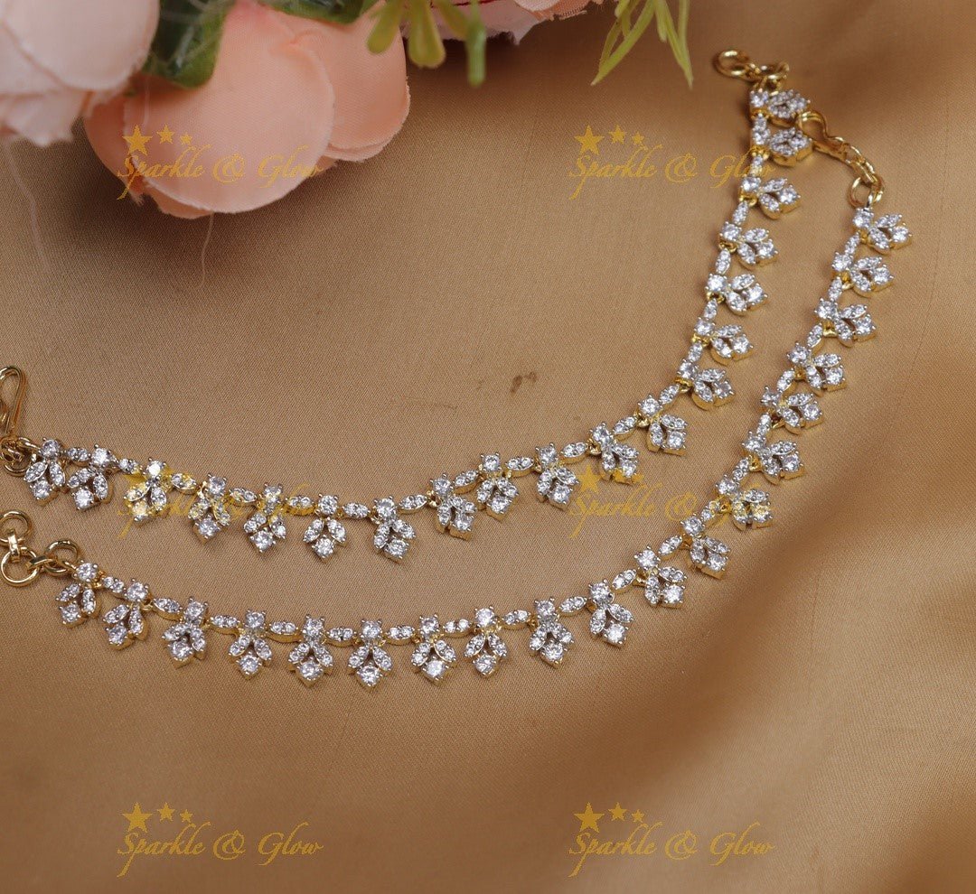 Beautiful Leaf Floral design Single Line AD Earchain - Sparkle and Glow -