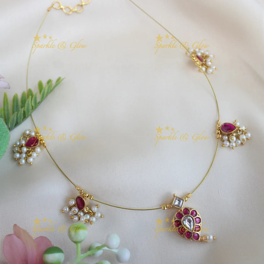 Beautiful Jadau Mango guttapusalu invisible short necklace-Multi - Sparkle and Glow