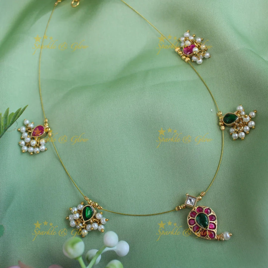 Beautiful Jadau Mango guttapusalu invisible short necklace-Multi - Sparkle and Glow