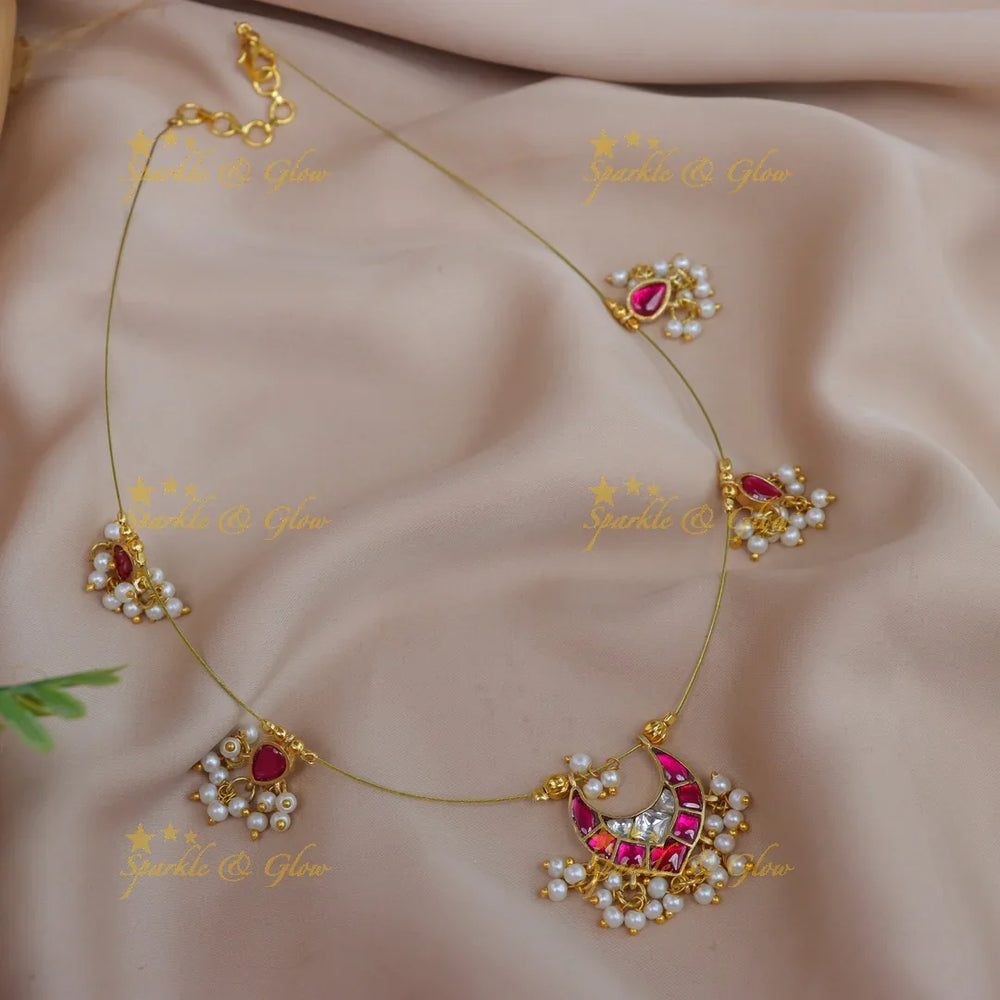 Gracious Half moon waterdrop pendant carved invisible short necklace-Ruby - Sparkle and Glow