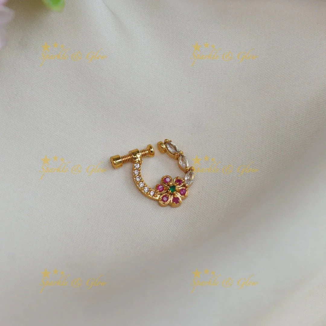 Beautiful multi colour floral nose pin - Sparkle and Glow