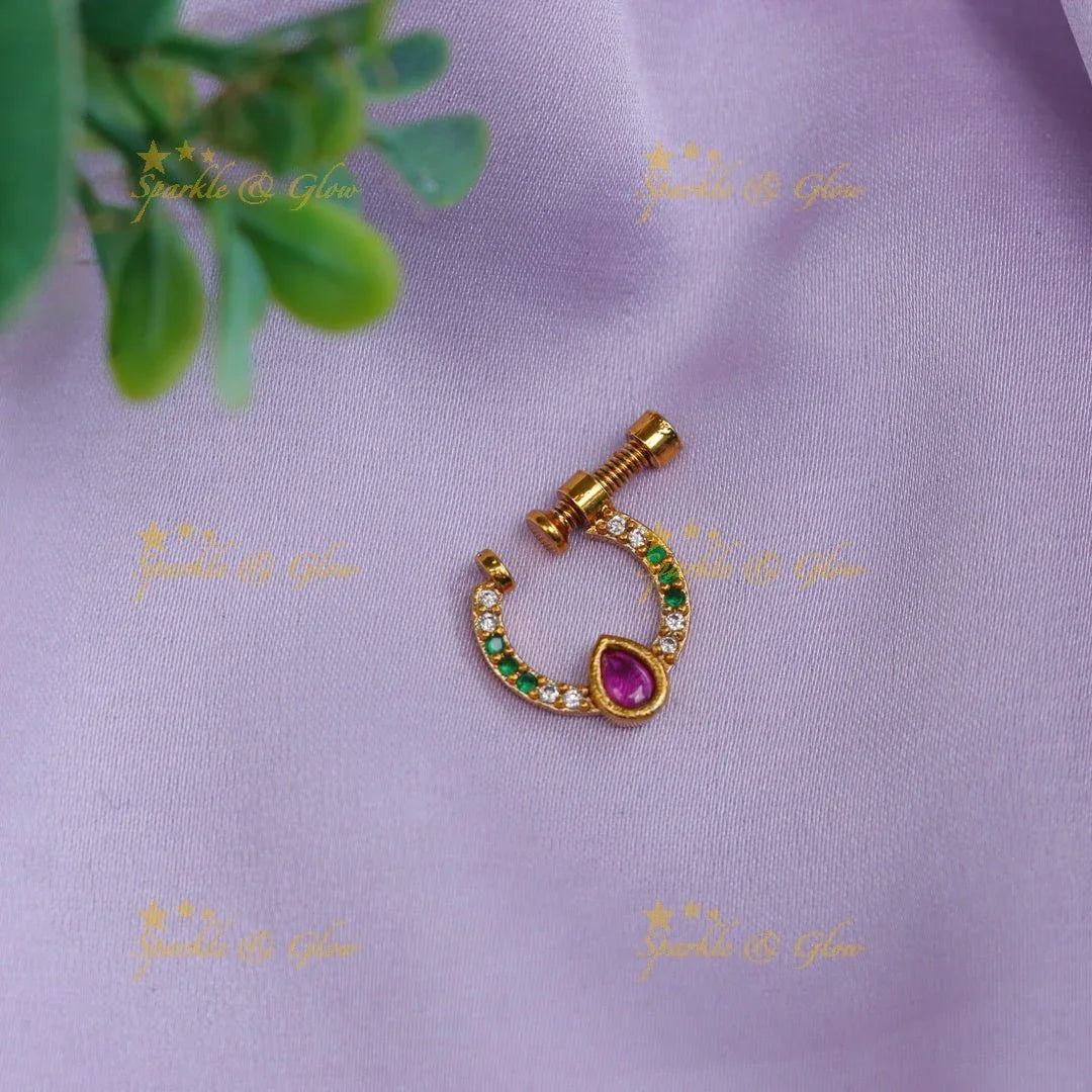Beautiful multi colour half moon shaped nose pin - Sparkle and Glow
