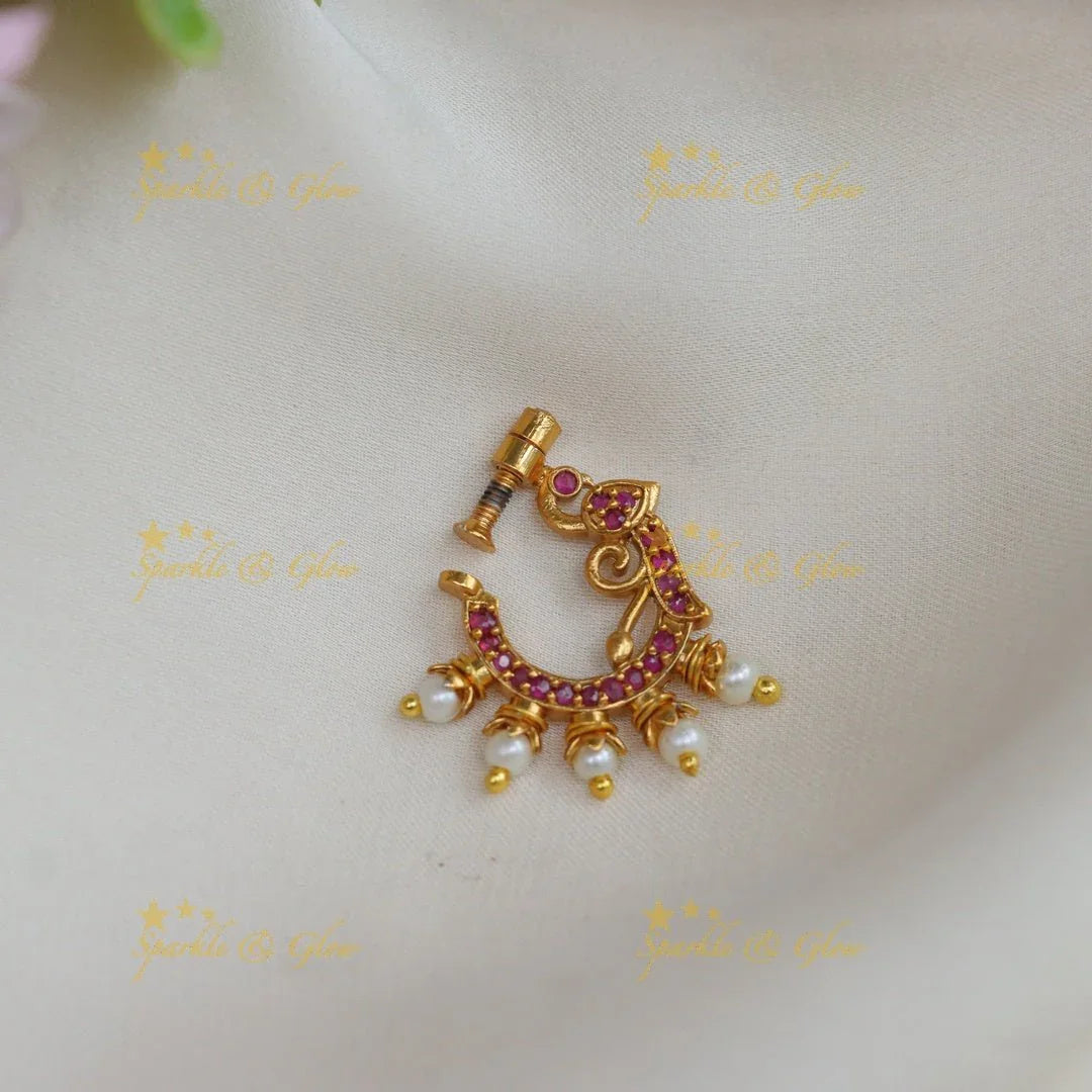 Beautiful peacock design nose pin - Pink - Sparkle and Glow