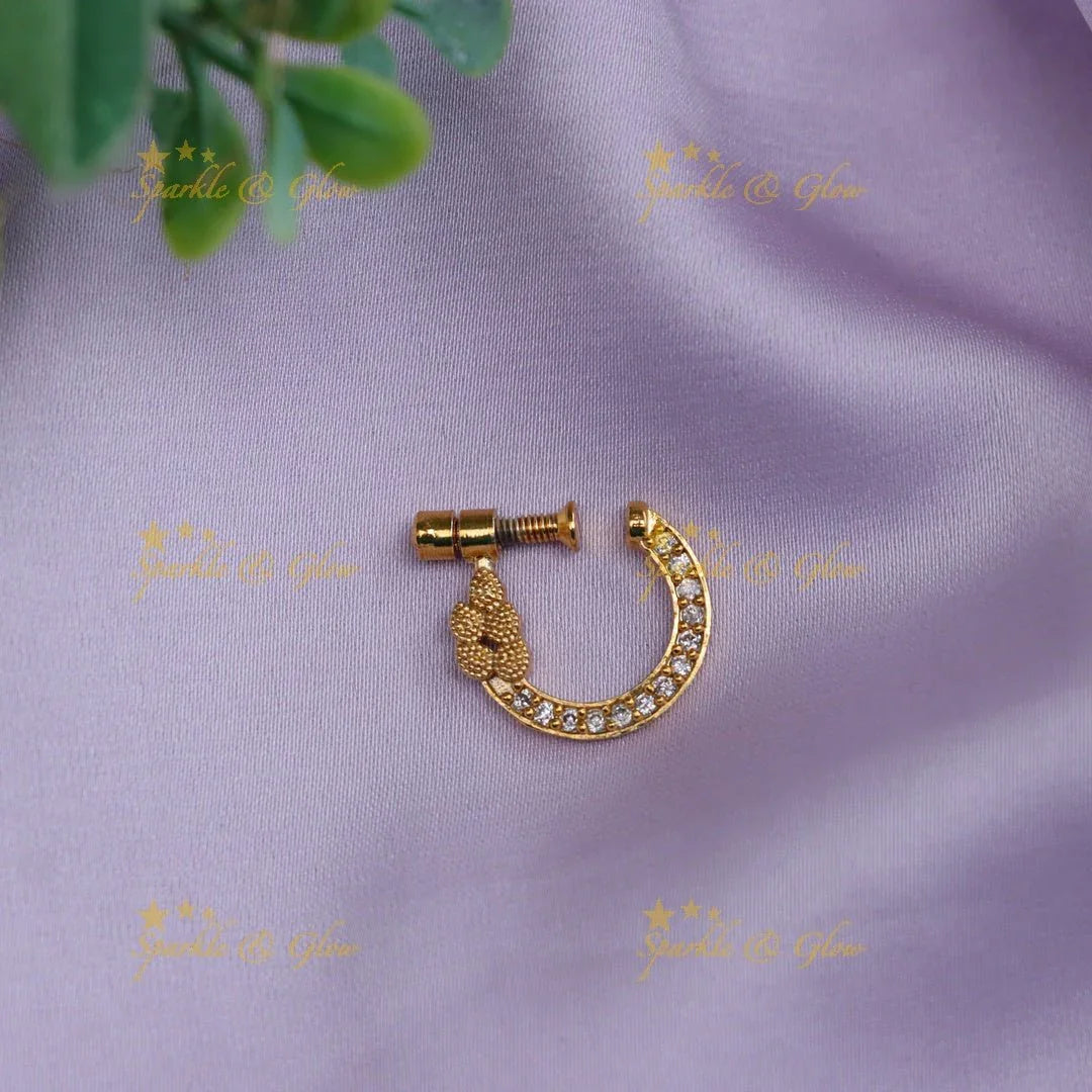Stunning gold polished white AD stone nose pin - Sparkle and Glow