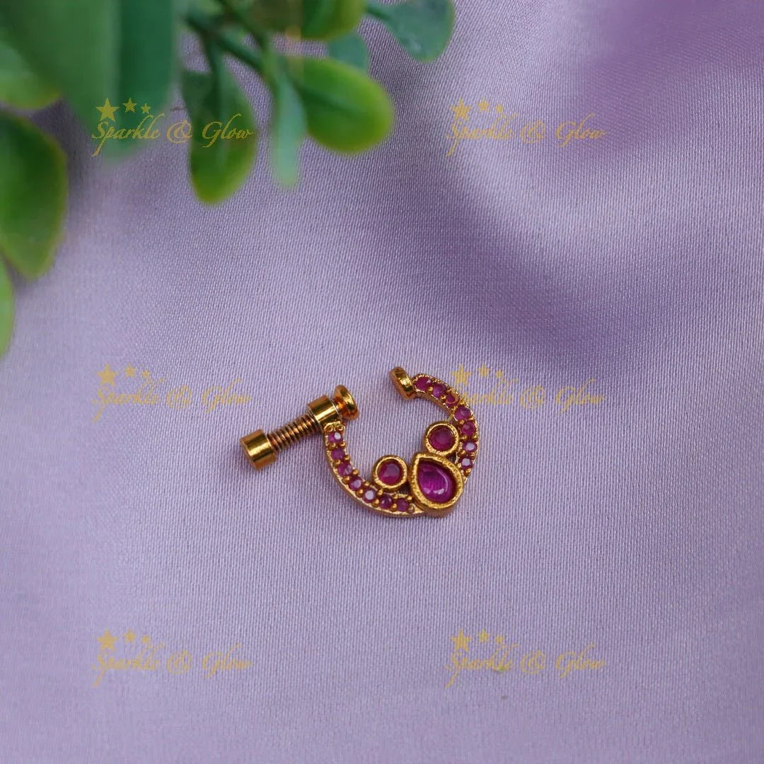 Pretty gold polished nose pin - Pink - Sparkle and Glow