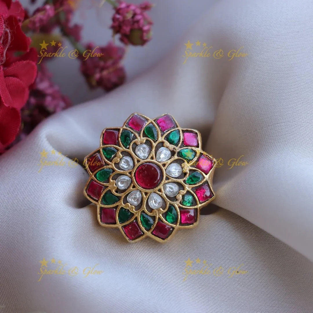 Gorgeous multi colour flower design finger ring - Sparkle and Glow