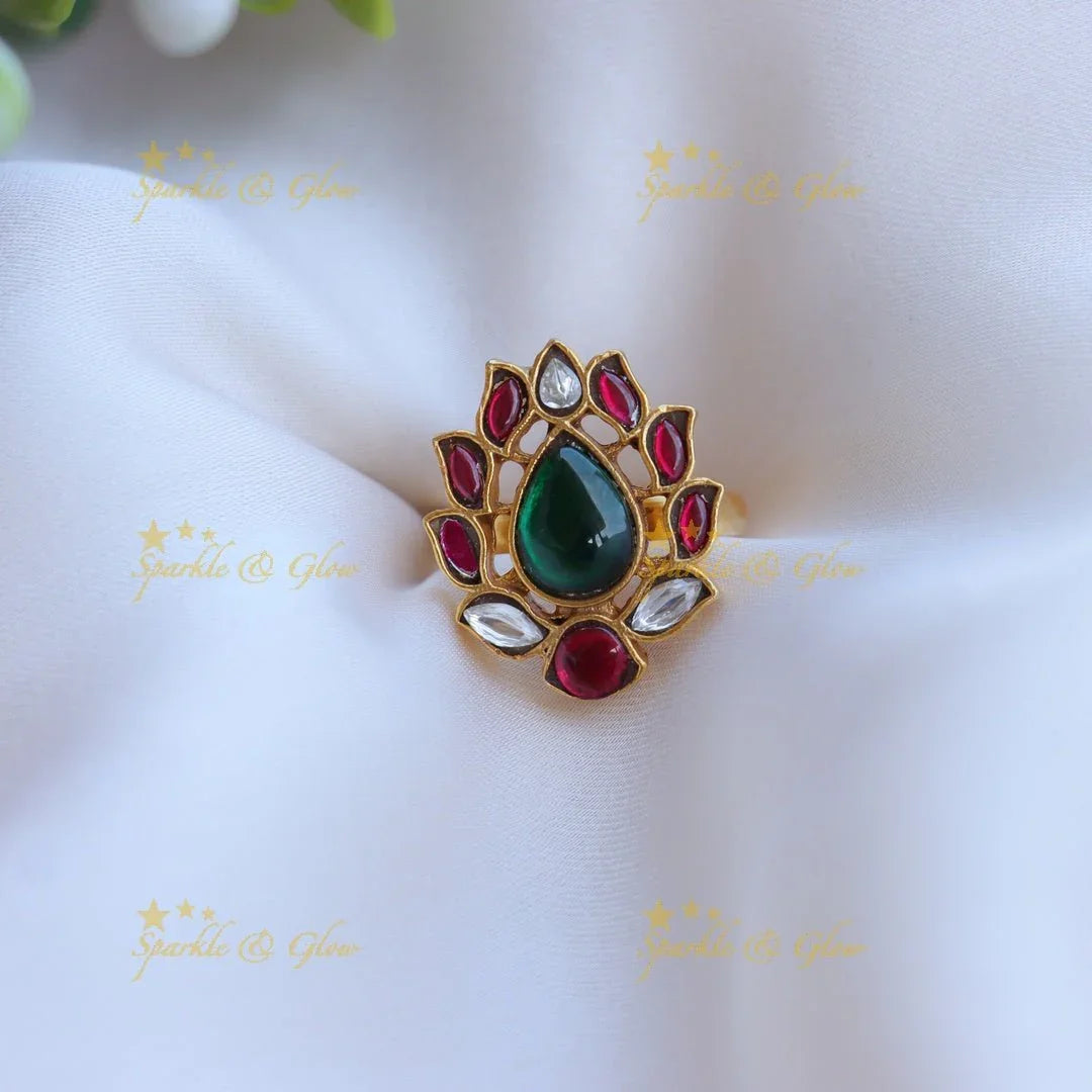 Elegant multi colour lotus design finger ring - Sparkle and Glow