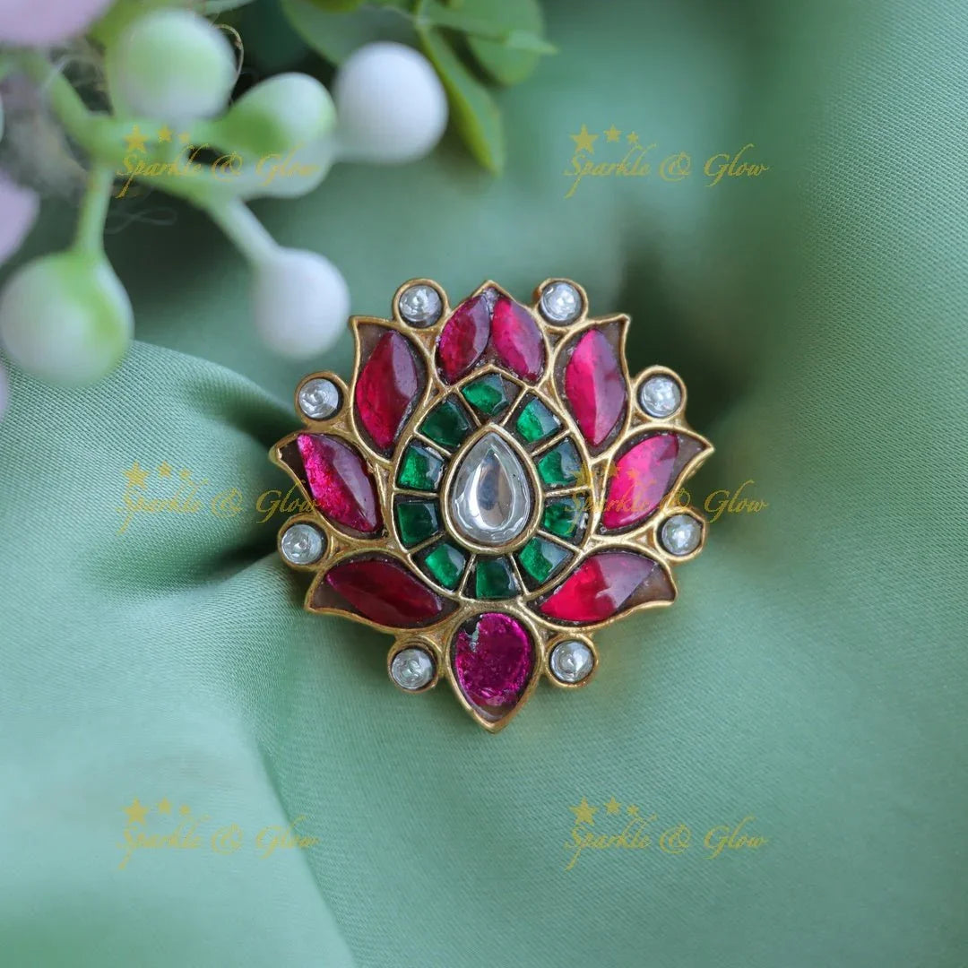 Pretty multi colour lotus design finger ring - Sparkle and Glow