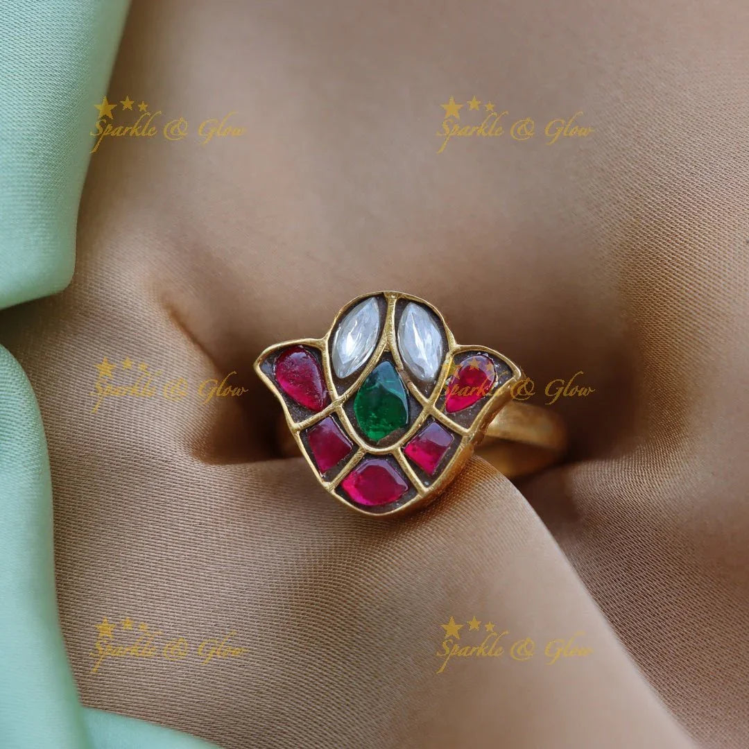 Beautiful jadau stones multi colour finger ring - Sparkle and Glow