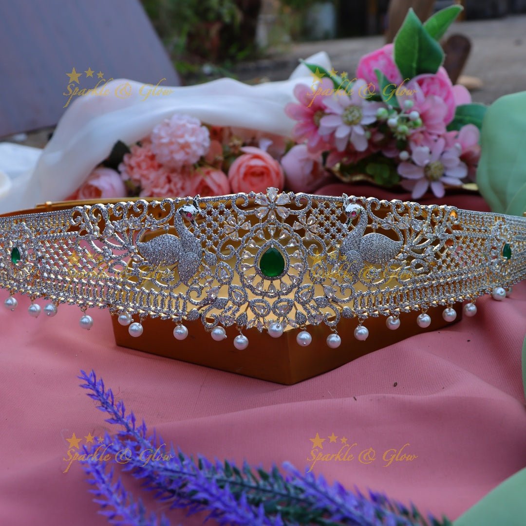 Gorgeous Peacock and floral design AD hip belt - Sparkle and Glow -