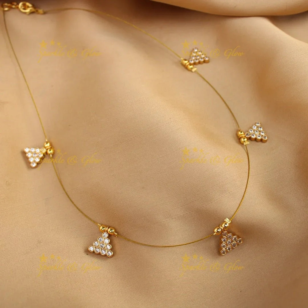 Pretty triangle design short necklace with invisible chain CZ - Sparkle and Glow