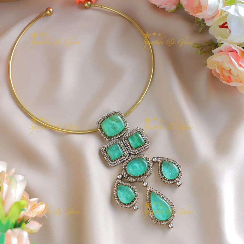 Statement Mango square pendant Victorin AD hasli choker-Navarathna - Sparkle and Glow