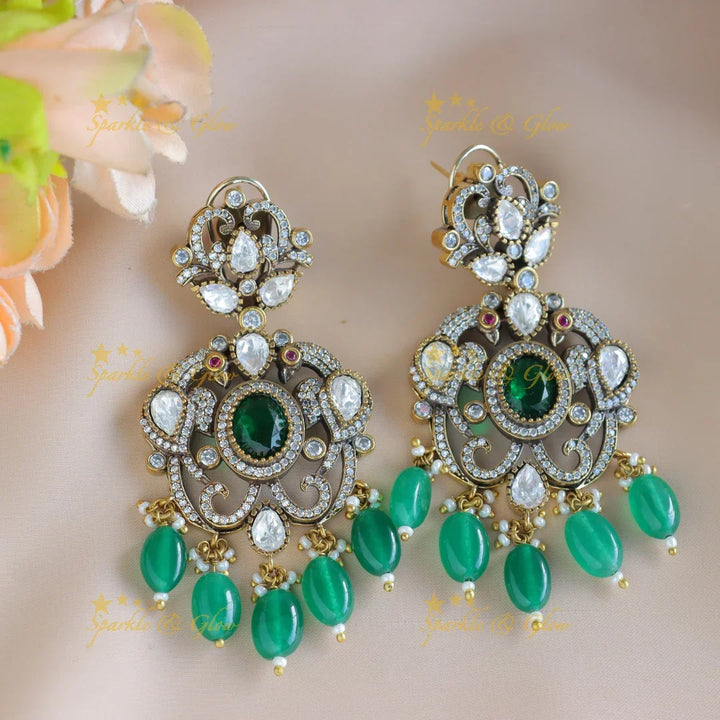 Gracious Kundan Floral Victorian AD hasli choker-Green - Sparkle and Glow