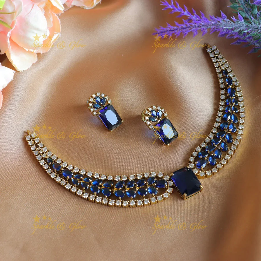 Stunning Victorian AD Waterdrop design Collar necklace-Navy blue - Sparkle and Glow