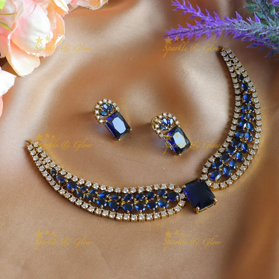 Stunning Victorian AD Waterdrop design Collar necklace-Navy blue - Sparkle and Glow