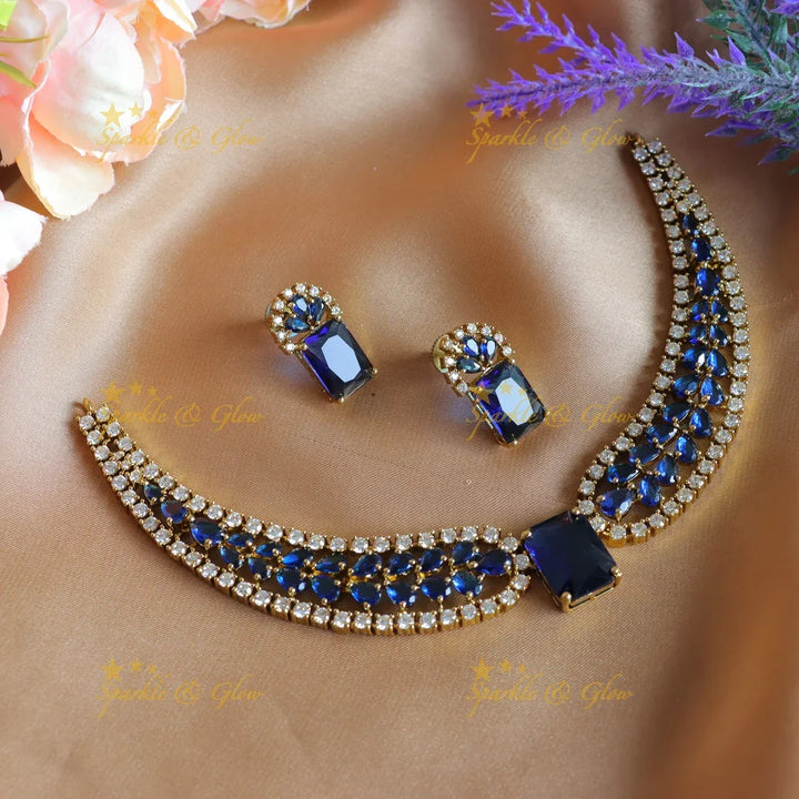 Stunning Victorian AD Waterdrop design Collar necklace-Navy blue - Sparkle and Glow