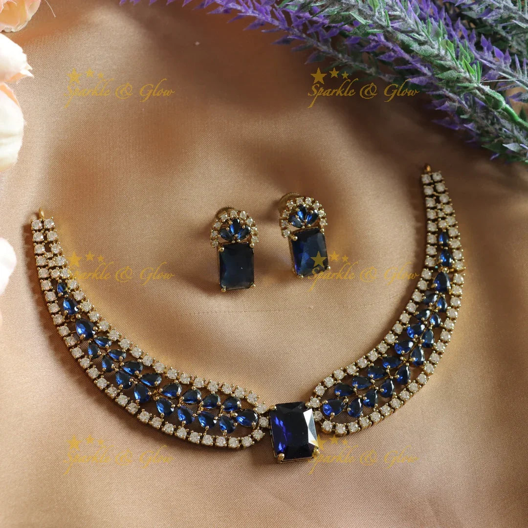 Stunning Victorian AD Waterdrop design Collar necklace-Navy blue - Sparkle and Glow