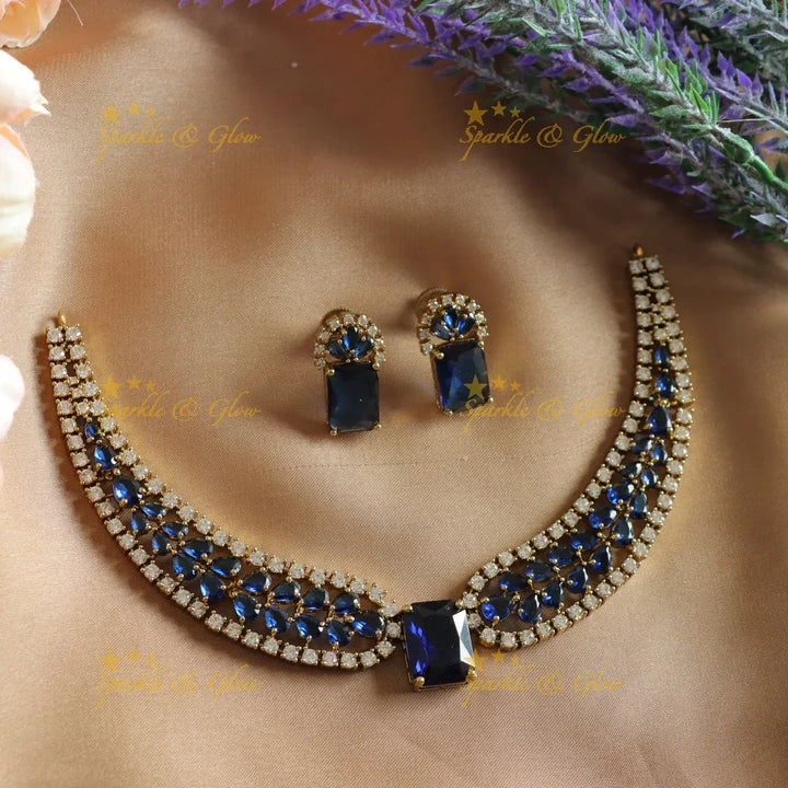 Stunning Victorian AD Waterdrop design Collar necklace-Navy blue - Sparkle and Glow