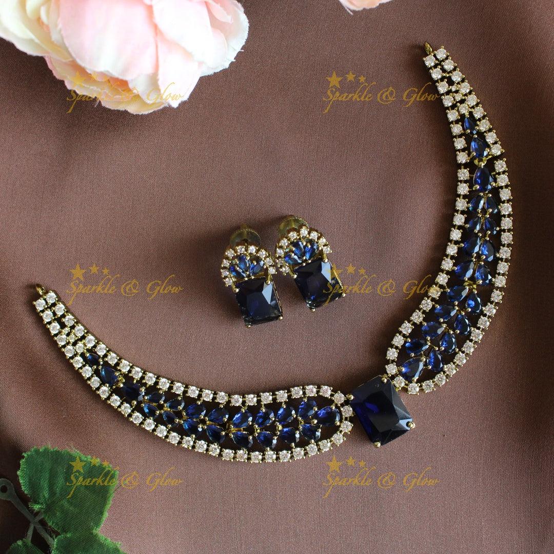 Stunning Victorian AD Waterdrop design Collar necklace-Navy blue - Sparkle and Glow