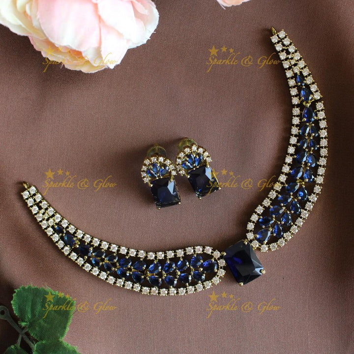 Stunning Victorian AD Waterdrop design Collar necklace-Navy blue - Sparkle and Glow
