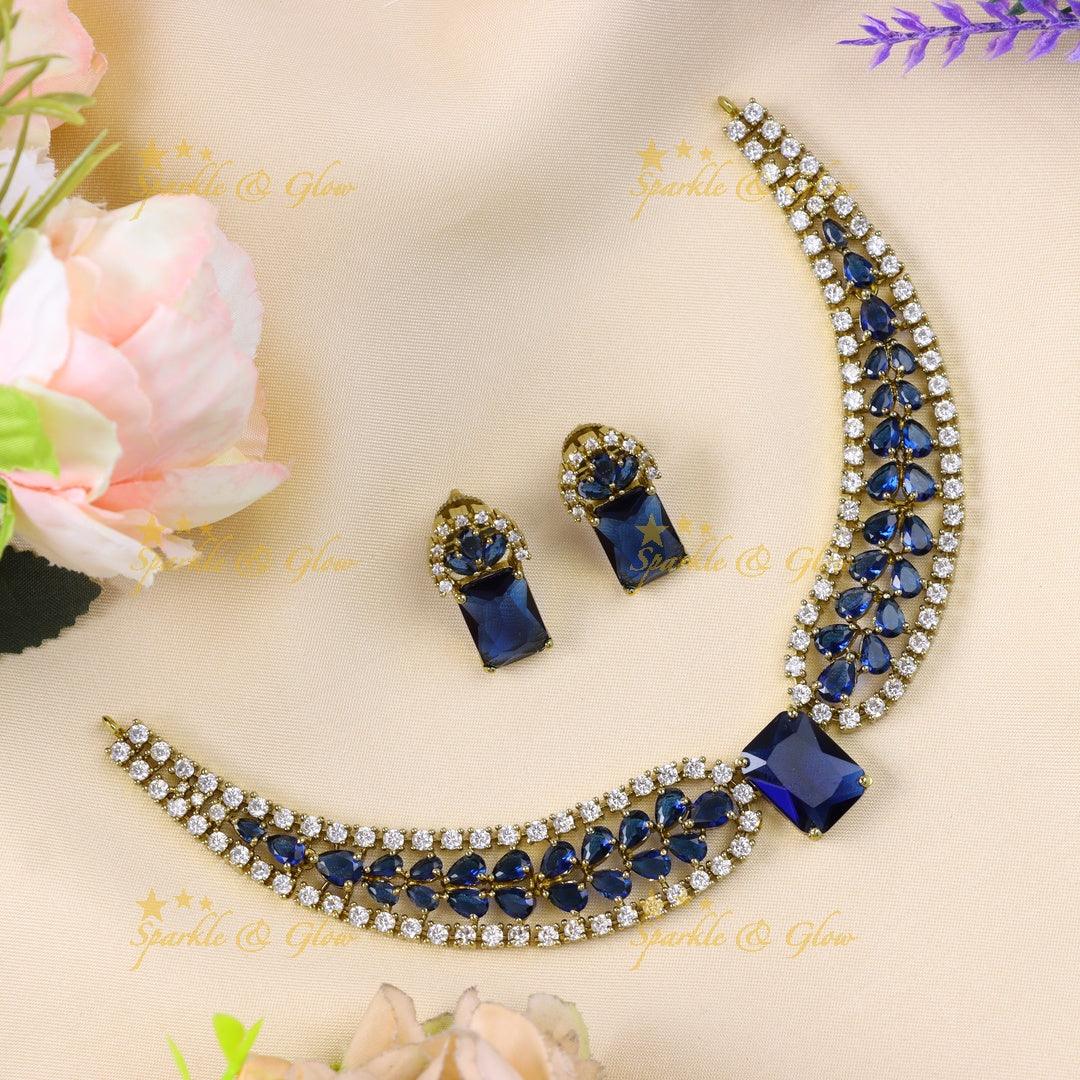 Stunning Victorian AD Waterdrop design Collar necklace-Navy blue - Sparkle and Glow