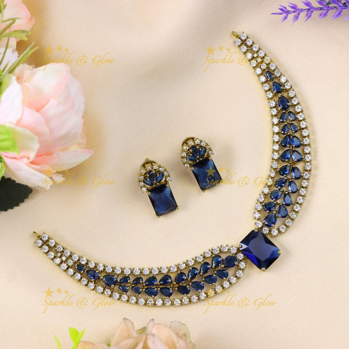 Stunning Victorian AD Waterdrop design Collar necklace-Navy blue - Sparkle and Glow