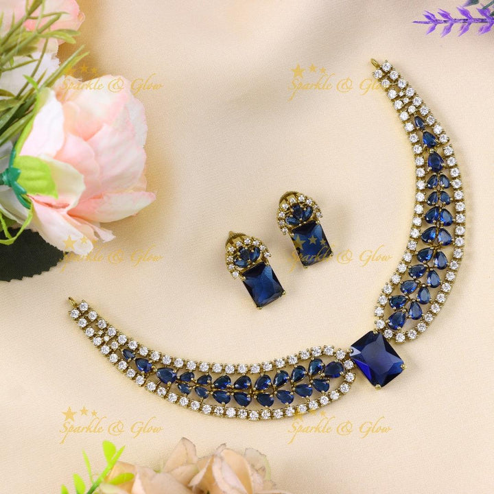 Stunning Victorian AD Waterdrop design Collar necklace-Navy blue - Sparkle and Glow