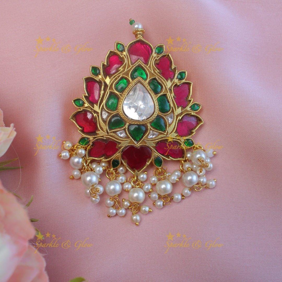 Stunning lotus design multi colour jadau stones hair pin / Pendent - Sparkle and Glow