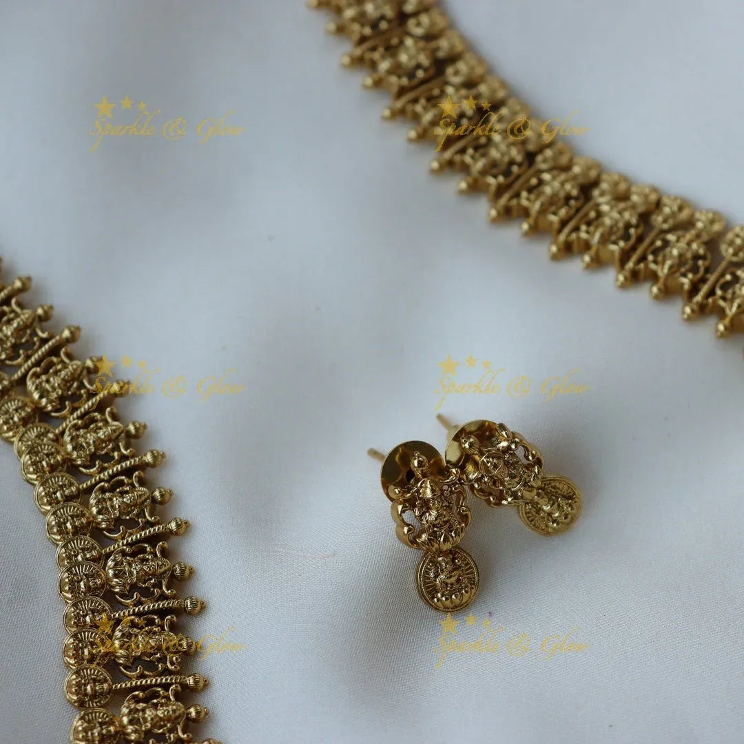 Beautiful Lakshmi necklace with studs - Sparkle and Glow