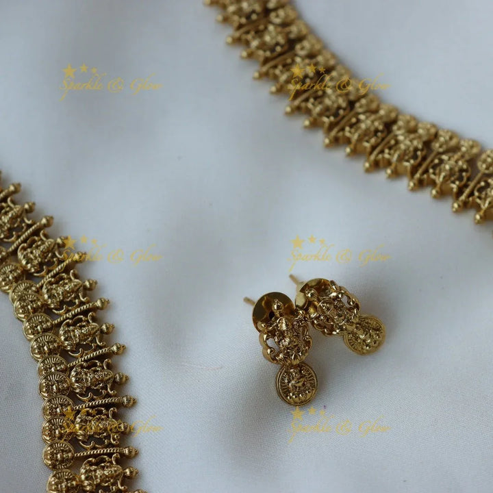 Beautiful Lakshmi necklace with studs - Sparkle and Glow