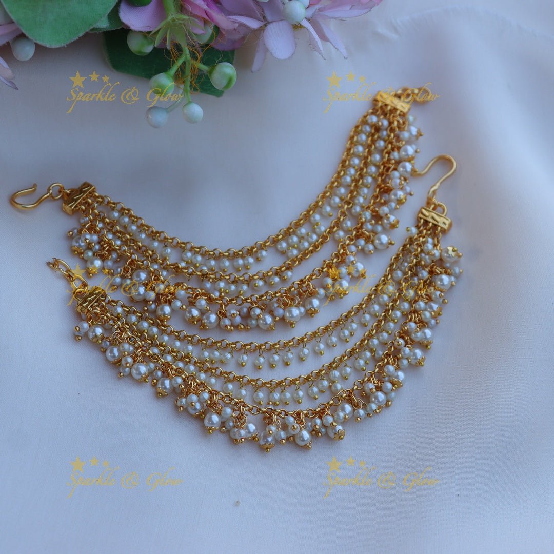 Stunning Pearl Three Layer Earchain - Sparkle and Glow -