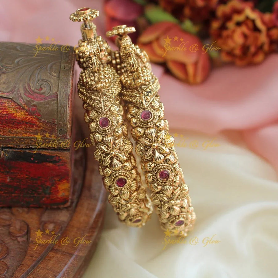 Stunning gold alike peacock design screw type bangles - 2.4 - Sparkle and Glow