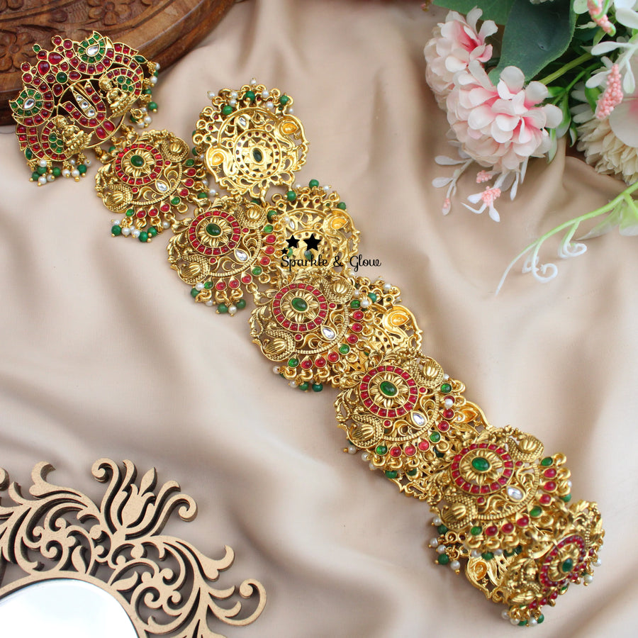 Stunning Kemp Floral and Lakshmi Peacock carved Bridal Jadabilla - Sparkle and Glow