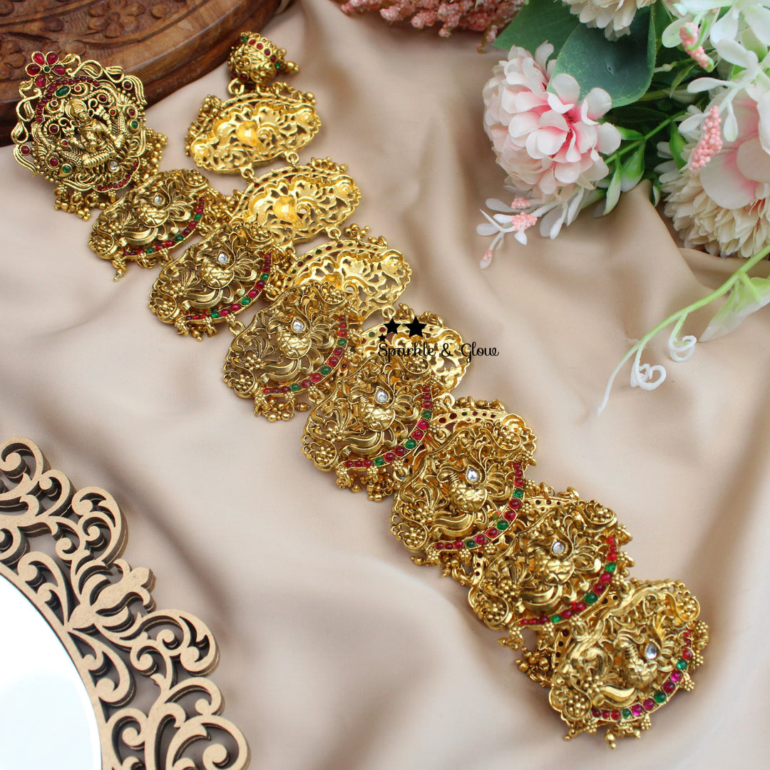 Antique Gold alike Kemp Floral and Goddess Lakshmi Temple Jadabilla - Sparkle and Glow