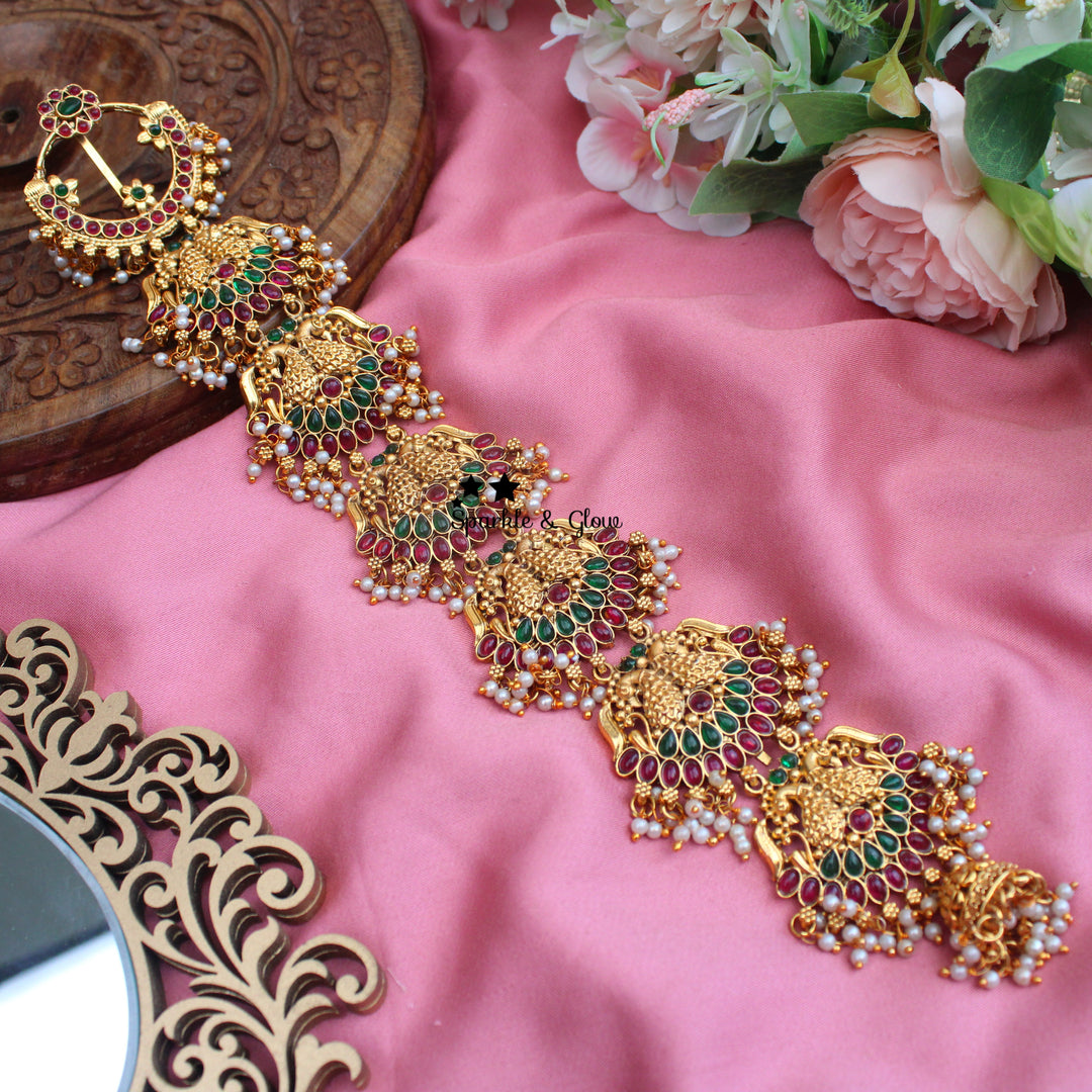 Antique Gold alike Kemp Peacock Floral Bridal Chand Bali Jadabilla