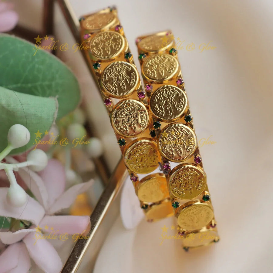 Stunning Lakshmi Coin Bangles a pair - Sparkle and Glow
