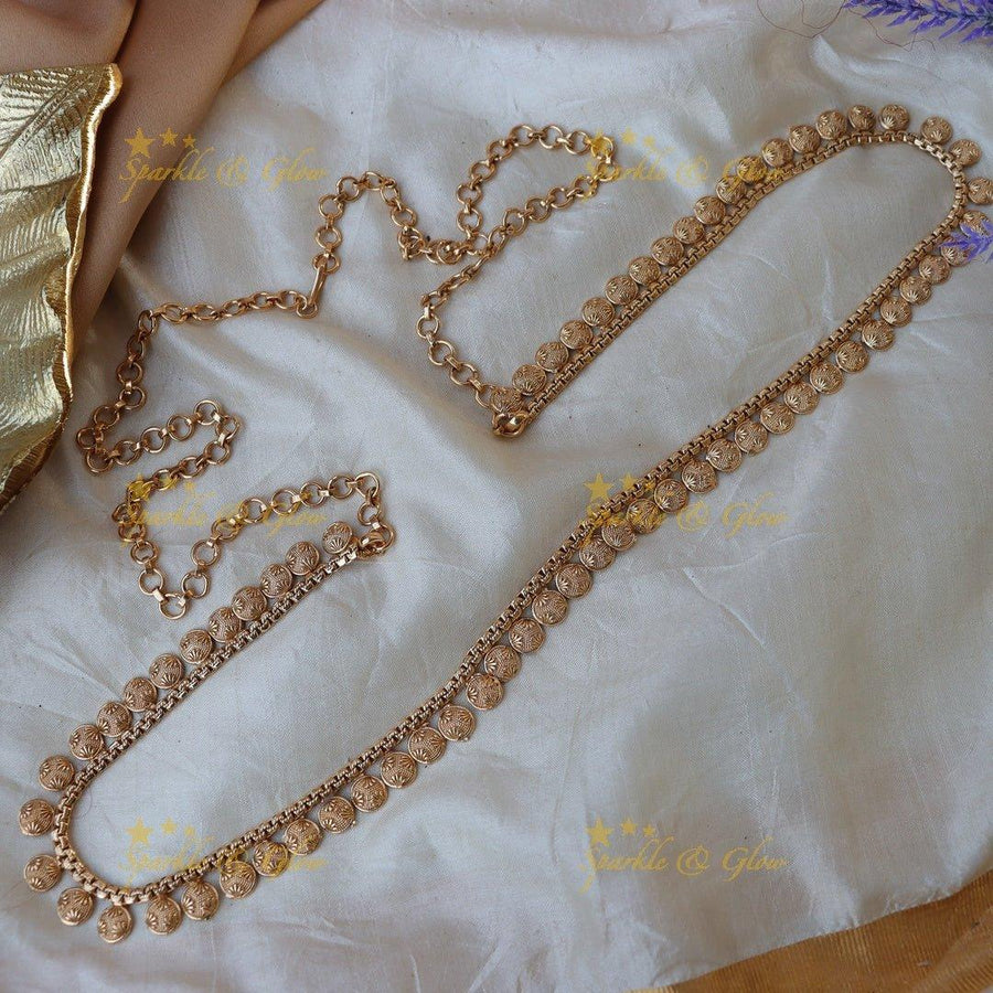 Pretty coin shaped grass design gold hip chain - Sparkle and Glow