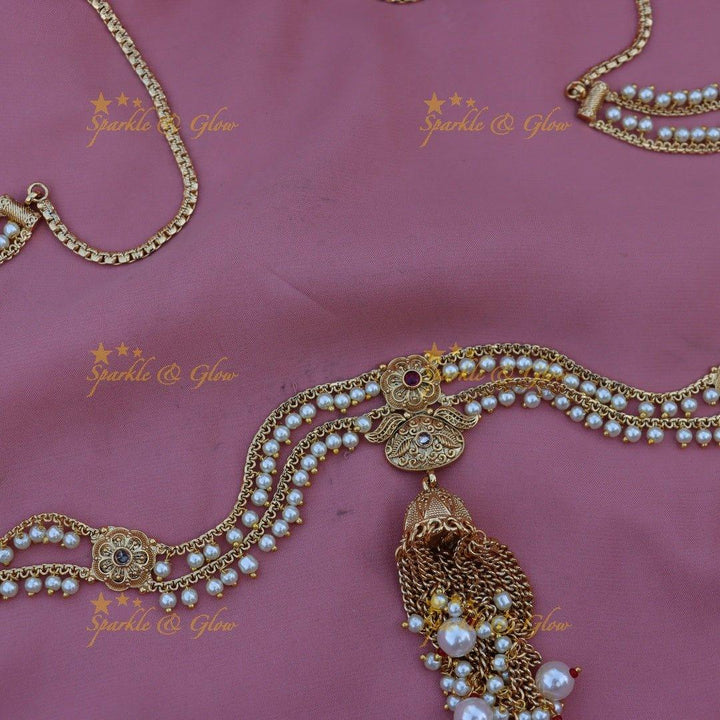 Pretty pearl and flower design gold hip chain - Sparkle and Glow