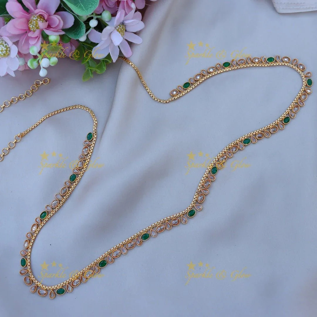 Pretty CZ stones thin hip chain - Green - Sparkle and Glow