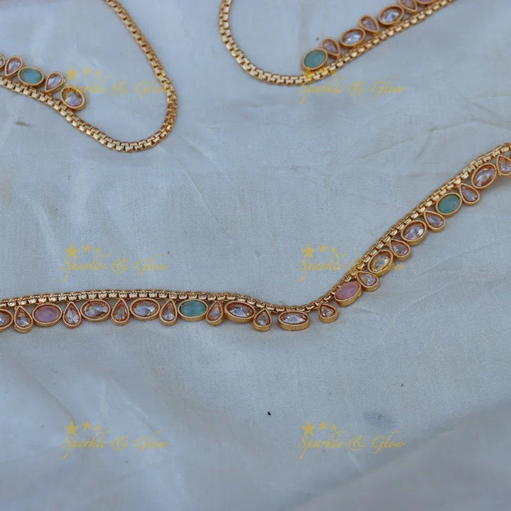 Pretty CZ stones thin hip chain - Green - Sparkle and Glow