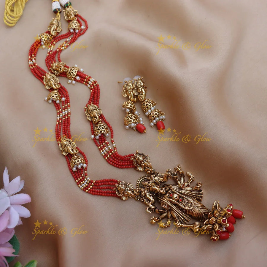 Gorgeous lord ganesha pendant Green beads long necklace - Green - Sparkle and Glow