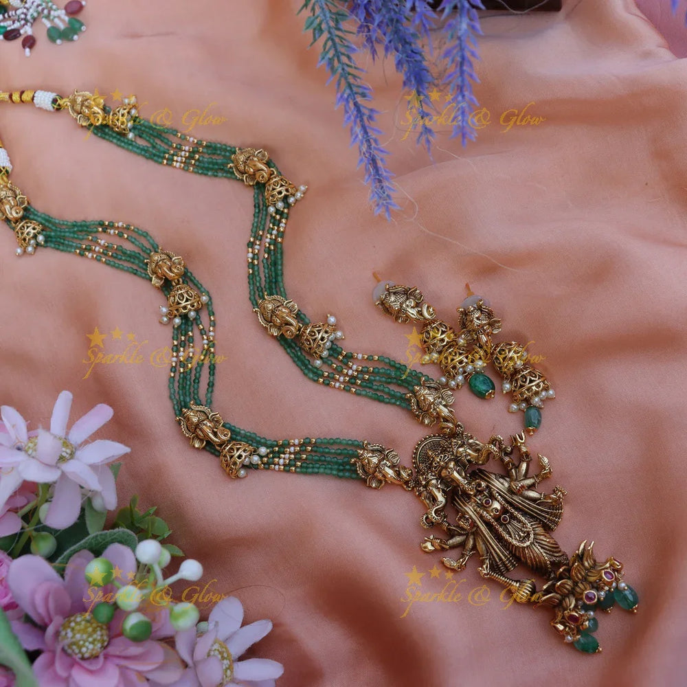 Gorgeous lord ganesha pendant Green beads long necklace - Green - Sparkle and Glow