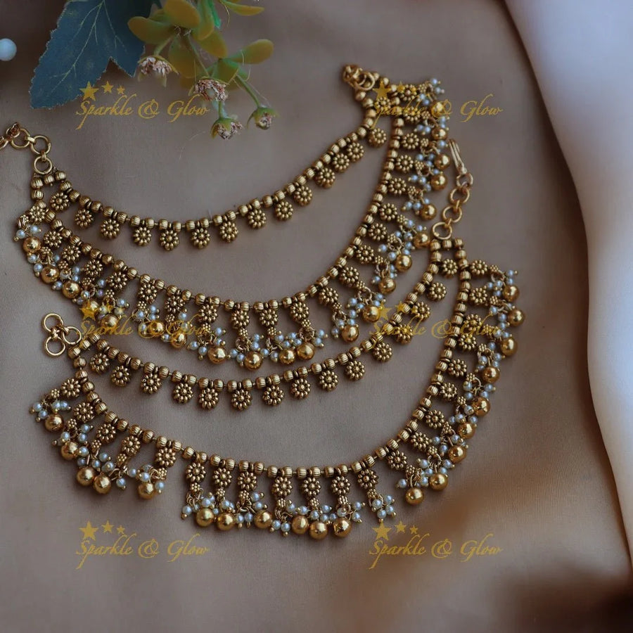 Elegant floral design stone and pearl earchain - Gold - Sparkle and Glow