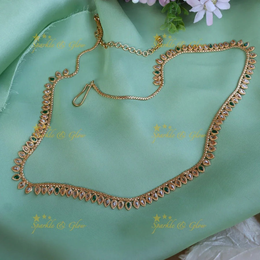 Elegant leaf design CZ stones thin hip chain - Pearl - Sparkle and Glow