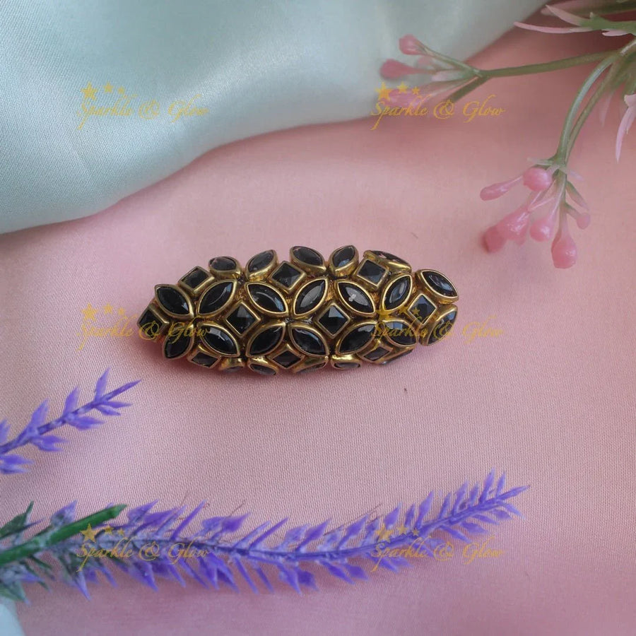 Pretty leaf design silk thread black saree pin - Sparkle and Glow