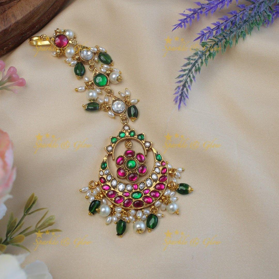 Pretty half moon shaped jadau maang tikka - Sparkle and Glow